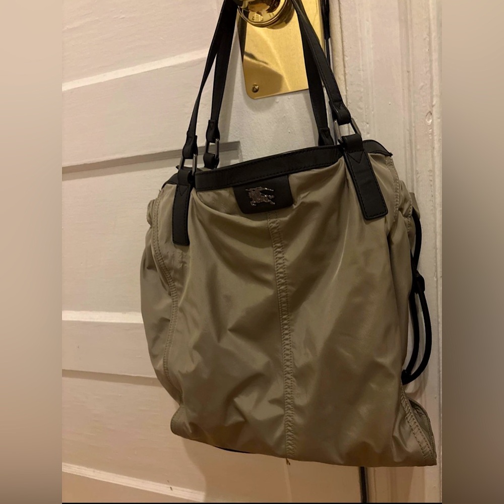 Authentic Burberry Light Olive Nylon Buckleigh Shopper Tote
